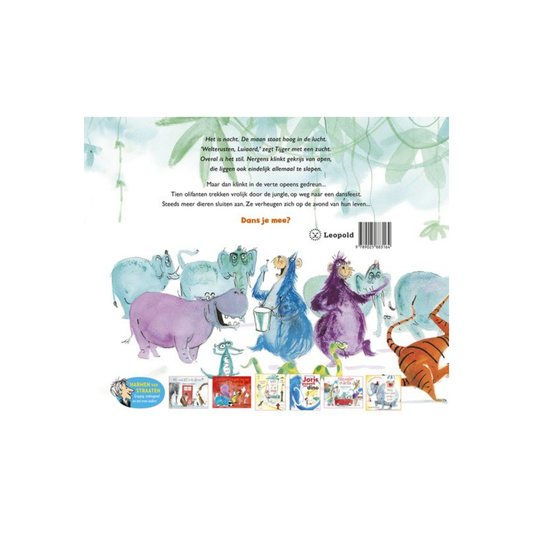 Tien olifanten op weg naar een dansfeest