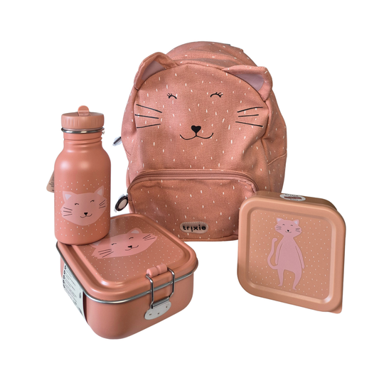 Complete Schoolbundel | Rugzak, RVS drinkfles, RVS broodtrommel & snackbakjes | Trixie Mrs. Cat