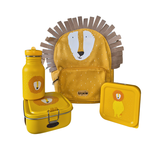 Complete Schoolbundel | Rugzak, RVS drinkfles, RVS broodtrommel & snackbakjes | Trixie Mr. Lion