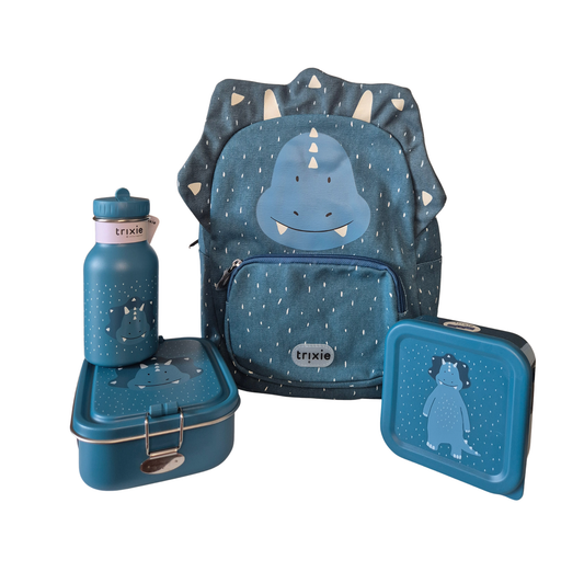 Complete Schoolbundel | Rugzak, RVS drinkfles, RVS broodtrommel & snackbakjes | Trixie Mr. Triceratops